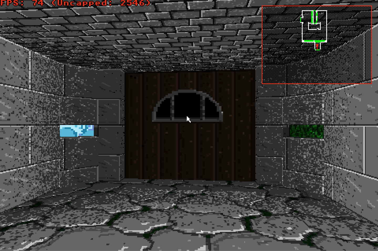 An indoor sector with textured floors, ceilings and walls. The doorway ahead can connect to another sector